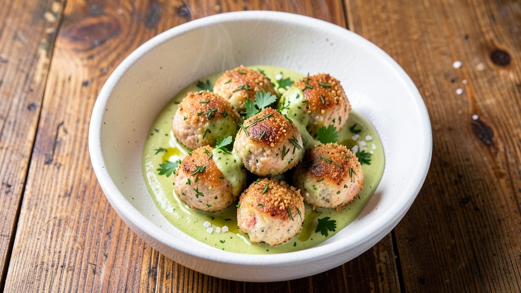 Baked Salmon Meatballs With Creamy Avocado Sauce Recipe: Flaky Fish and Rich Avocado Fusion