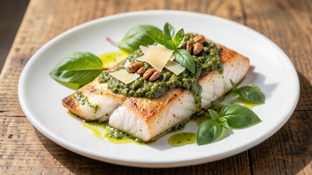 Fish with Pesto Sauce Recipe: Basil-Bright One-Pan Dinner
